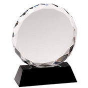 CRY001M - 6" Round Facet Crystal on Black Pedestal Base