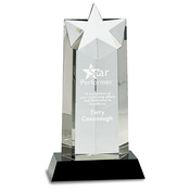 CRY010L - 10" Crystal Star Column on Black Pedestal Base