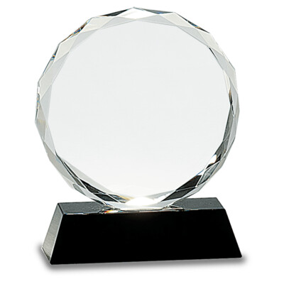 CRY001M - 6" Round Facet Crystal on Black Pedestal Base Thumbnail
