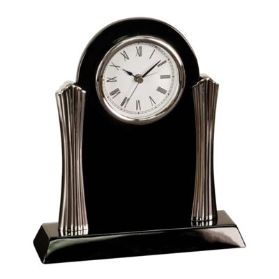 T307  Black Piano Finish Desk Clock with Silver Columns Thumbnail