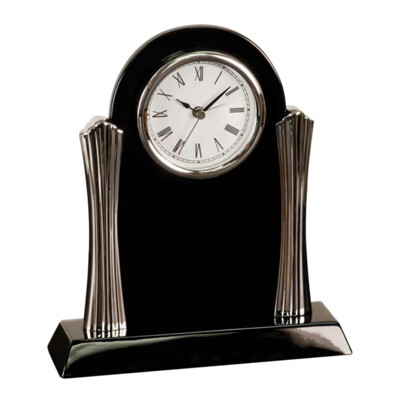 [T307] 8.25" Black/Silver Piano Finish Clock Thumbnail