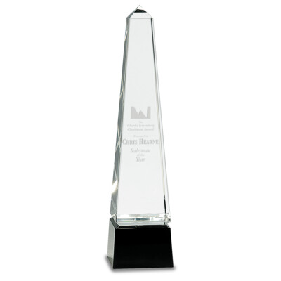 CRY003M - 10" Obelisk Crystal on Black Pedestal Base Thumbnail